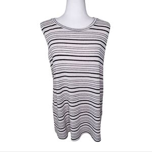 Hem & Thread Knit Tunic Tank Top, Black & White Striped Open Sides Sz M